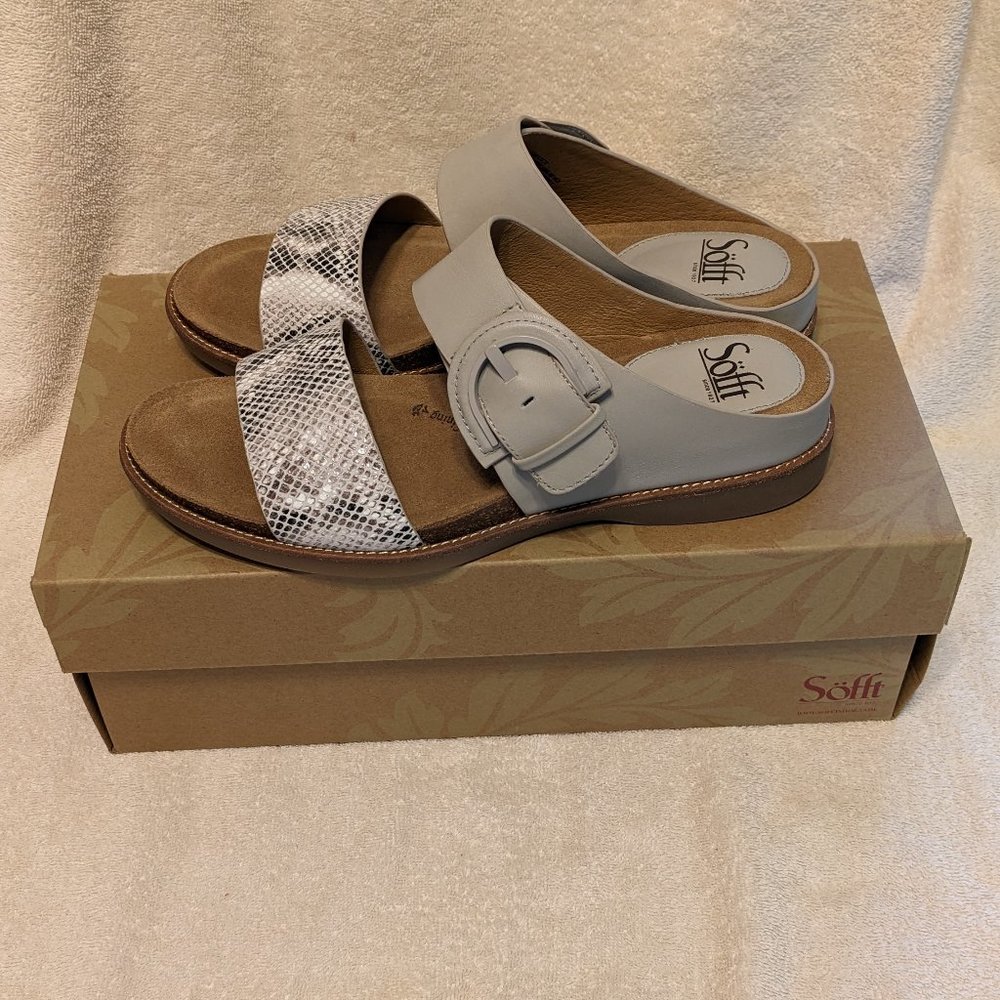 Sofft Braye Light Grey/Natural Leather Slide Sandals - Picture 5 of 5